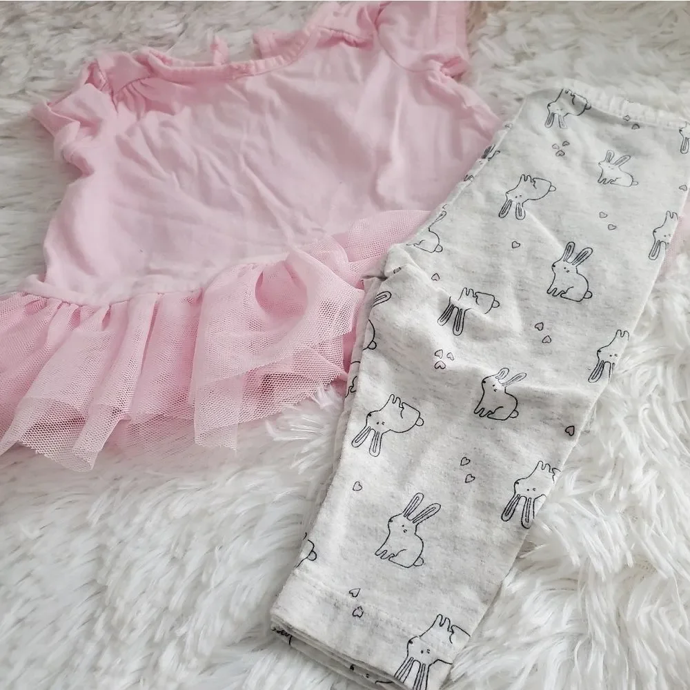 Carter's Baby Girl's Size 6M Pink Tutu Shirt with Gray Rabbit Pants